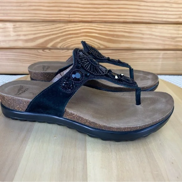 Dansko Womens Slide Sandals Pamela 38 EUR Black Leather Beaded Thong Summer Shoe - Picture 8 of 11